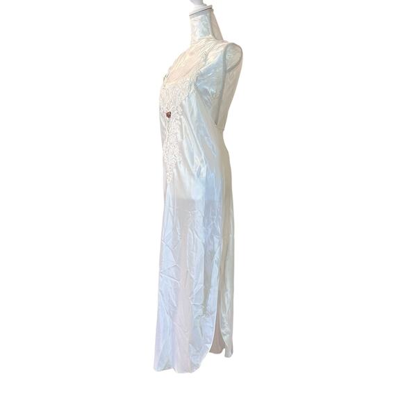 Vintage White Satin Nightgown Womens Sz Medium Plunging Sexy Neckline Sleeveless - Picture 16 of 16